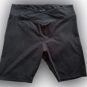 J crew black poly bike shorts across waist high waist 7” inseam L